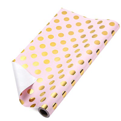 RUSPEPA Wrapping Paper Roll - Mini Roll - Gold Foil Irregular Dots Baby Pink Background Design for Wedding, Birthday, Baby Shower, Congrats, and Holiday - 17 Inches X 32.8 Feet