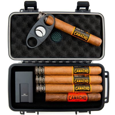 Kobi & Knight Travel Cigar Humidor Case with Cigar Cutter and Stand - Waterproof Dustproof Portable Cigar Case for 5 x 8-Inch Cigars - Cigar Aficionados Accessories - Cigars Gift Set for Men