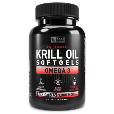 Antarctic Krill Oil 1000mg (120 Softgels) Omega 3 Fish Oil Supplement with EPA, DHA & Astaxanthin - for Joint, Brain, and, Heart Support for Men and Women
