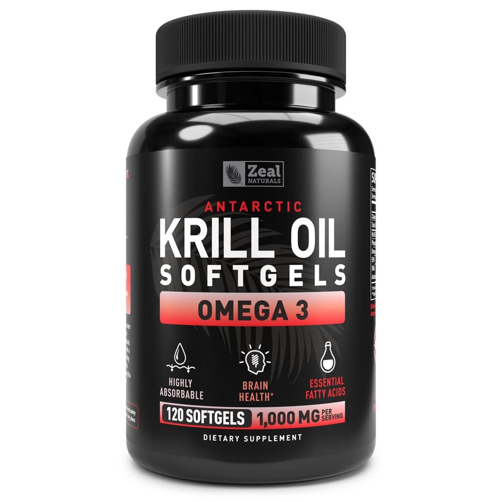 Antarctic Krill Oil 1000mg (120 Softgels) Omega 3 Fish Oil Supplement with EPA, DHA & Astaxanthin - for Joint, Brain, and, Heart Support for Men and Women