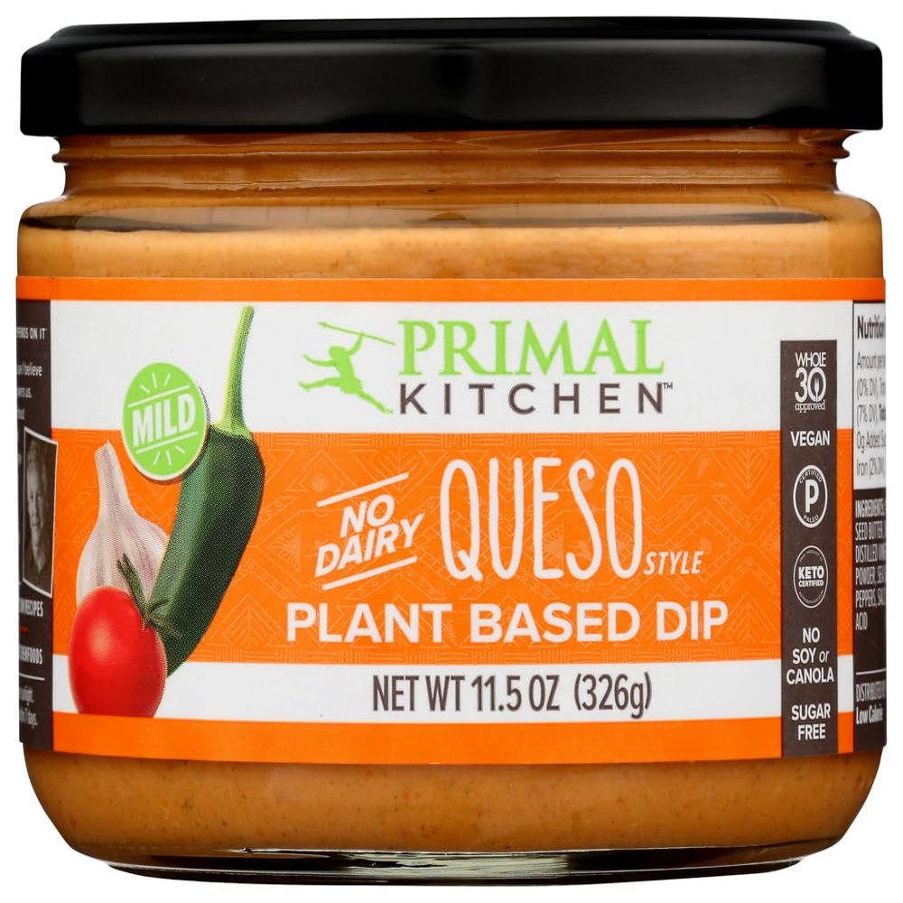 Primal Kitchen Mild Queso Dip, Plant Based Dip, Whole30, Vegan, Keto & Paleo Certified, Soy Free, Dairy Free, Sugar Free, Gluten Free, 11.5 Ounce (Pack of 6)