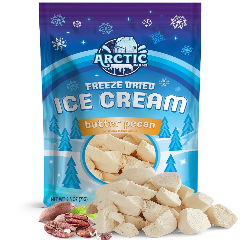 Arctic Farms Freeze Dried Ice Cream Bits Bagged and Boxed - Does Not Melt (Butter Pecan)