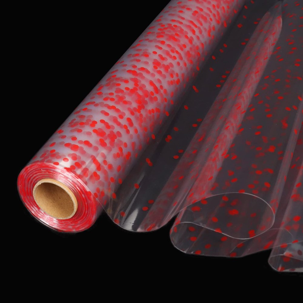 CMFYHM Clear Cellophane Wrap Roll(34" x 120Ft) 3Mil Red Polka Dot Cellophane, Cellophane Gift Wrap Roll, Cellophane Wrap for Gifts, Baskets, Flowers, Party Decorations