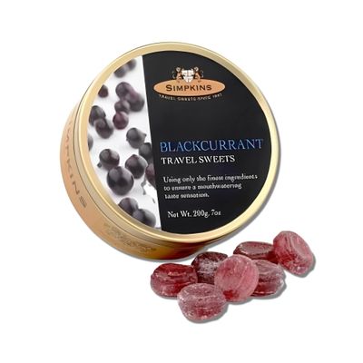 Simpkins Blackcurrant Drops - Classic English Candy in Travel Tins - All Natural Hard Candy & Old Fashioned Blackcurrant Hard Candies - Blackcurrant Travel Candy in Travel Sweets Tin (7.0 oz)