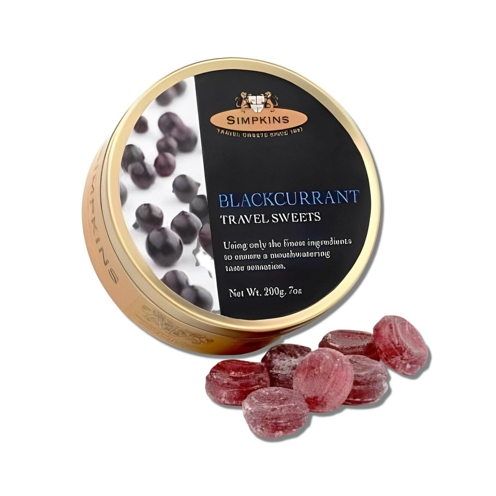 Simpkins Blackcurrant Drops - Classic English Candy in Travel Tins - All Natural Hard Candy & Old Fashioned Blackcurrant Hard Candies - Blackcurrant Travel Candy in Travel Sweets Tin (7.0 oz)