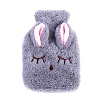 1PCS Hand Warmer PVC Hot Water Bottle Bag with Knitted Soft Rabbit Cozy Cover,Gray
