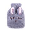 1PCS Hand Warmer PVC Hot Water Bottle Bag with Knitted Soft Rabbit Cozy Cover,Gray view 1