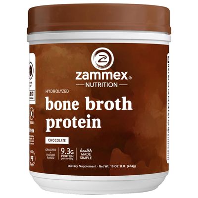 Zammex Bone Broth Protein Powder, Pure Grass Fed Beef, Chocolate Protein Powder,Hydrolyzed Collagen Supplement for Healthy Skin,Nails,Hair,Joints, Non-GMO,Gluten Free, Great in Shakes