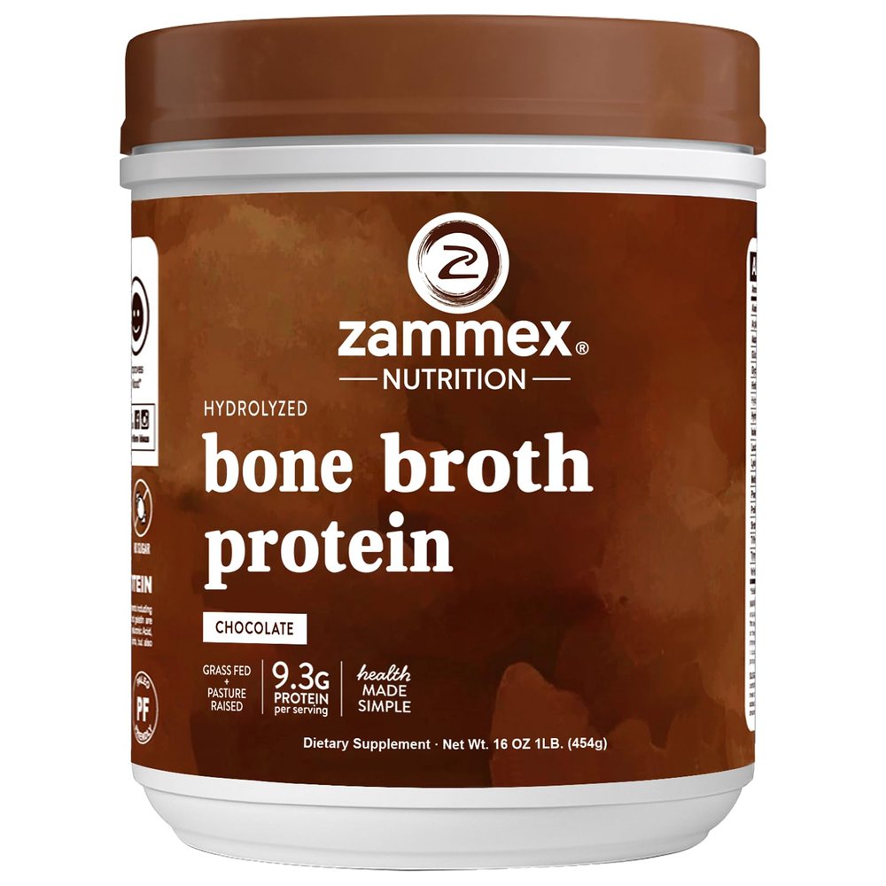Zammex Bone Broth Protein Powder, Pure Grass Fed Beef, Chocolate Protein Powder,Hydrolyzed Collagen Supplement for Healthy Skin,Nails,Hair,Joints, Non-GMO,Gluten Free, Great in Shakes