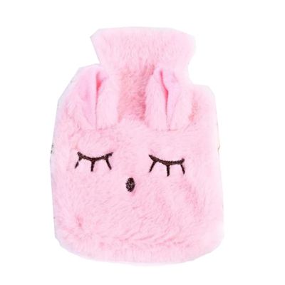 1PCS Hand Warmer PVC Hot Water Bottle Bag with Knitted Soft Rabbit Cozy Cover,Pink