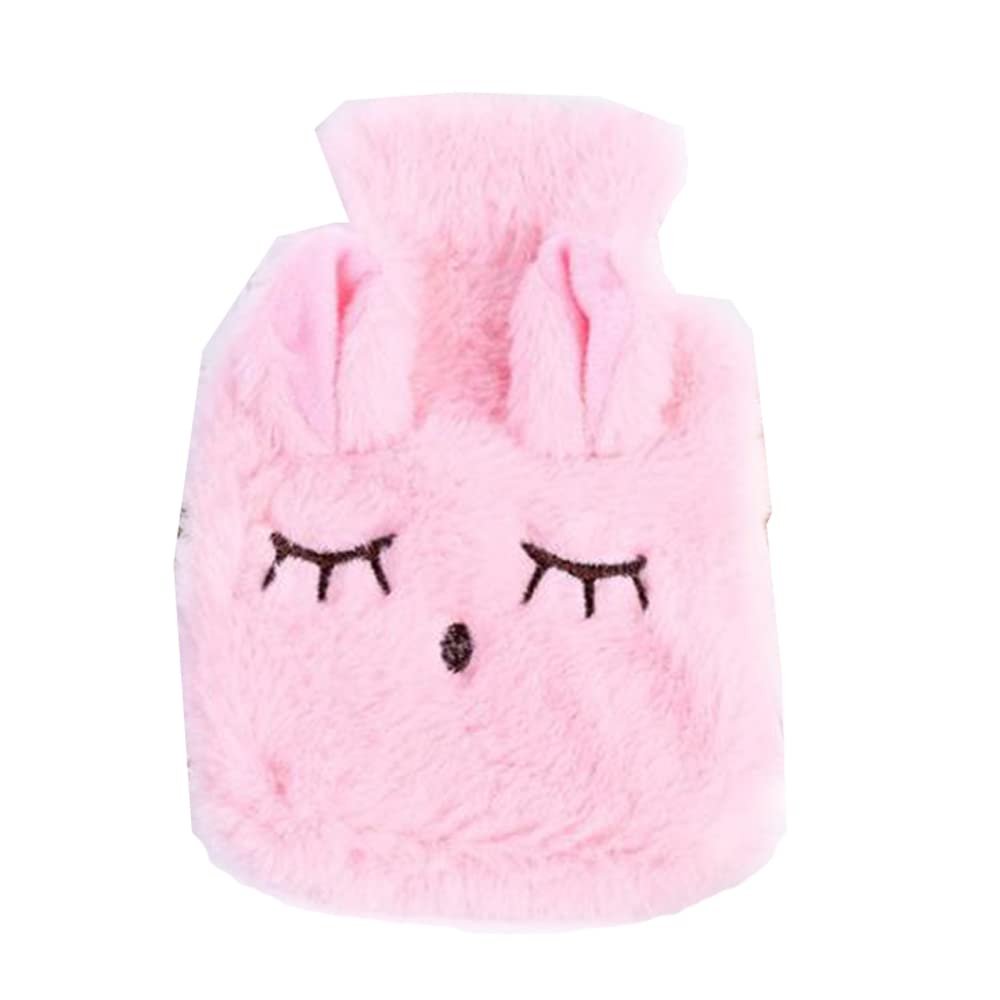 1PCS Hand Warmer PVC Hot Water Bottle Bag with Knitted Soft Rabbit Cozy Cover,Pink