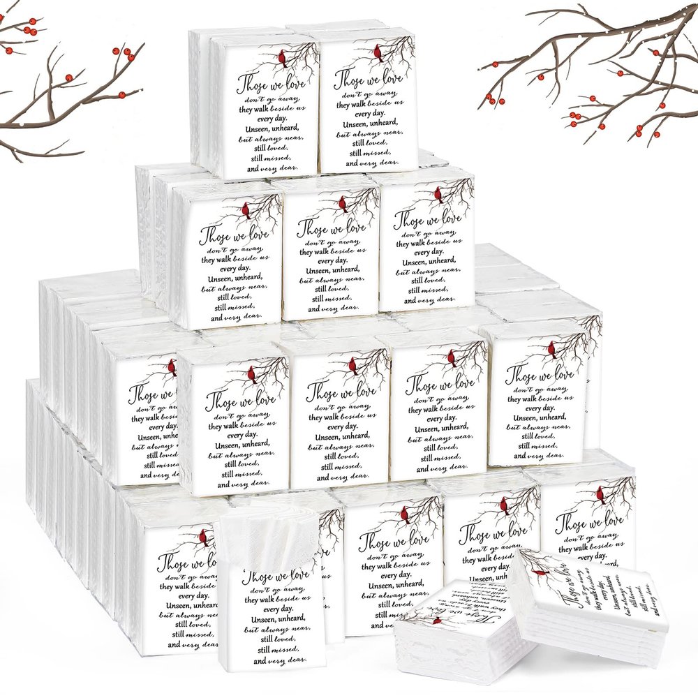 Fumete 100 Packs Tissue Paper for Funeral Memorial Tissues Packs for Guests Pocket Napkins Those We Love Don't Go Away 3 Ply 700 Sheets Napkins Wedding Supplies for Family(Cardinal)