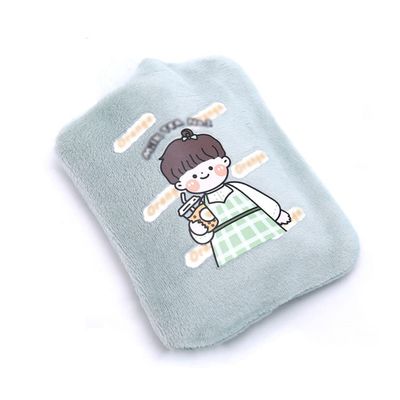 1PCS Cartoon Plush Water Injection Hot Water Bag PVC Material Portable Girl Warm Stomach Hand,Green boy