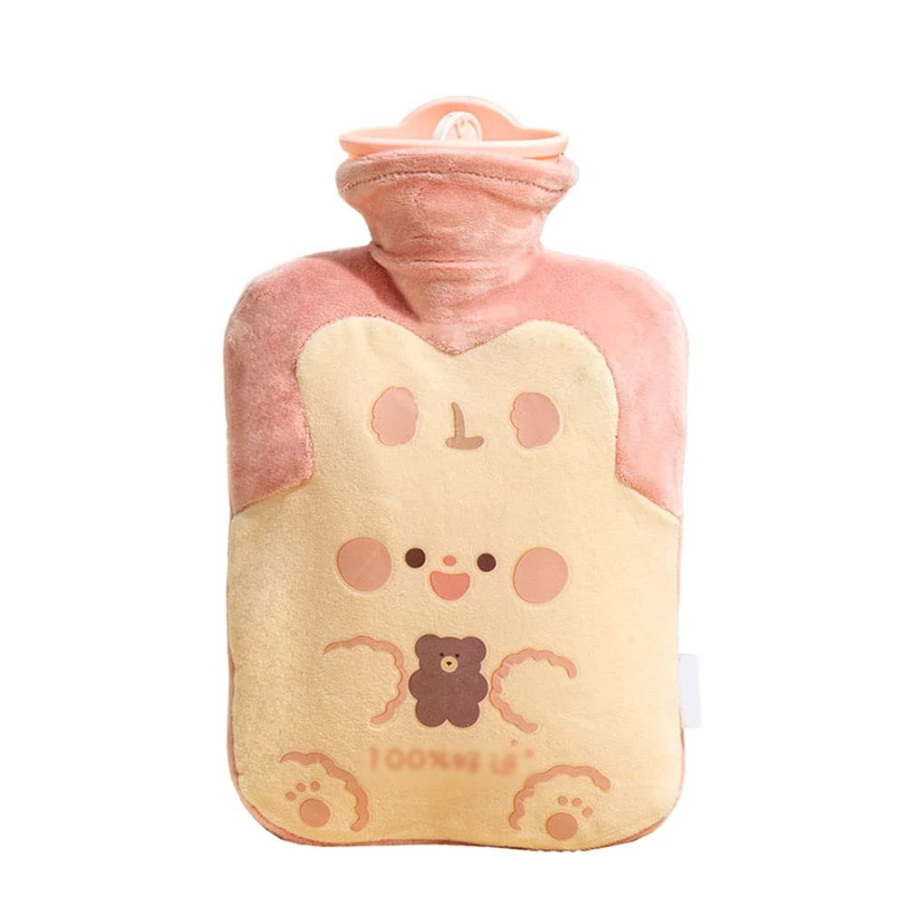 1PCS Hot Water Bottle with Fleece Cover,Pink,1000ML