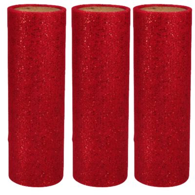 KRE Glitter Tulle Ribbon 180 In Gift Bow Craft Wedding Party Decor, Making DIY Art Material Supplies for Christmas Tree Decorating, Ribbon Gift Wrapping, Tree Garland, Pack of 3 with Bonus Item Juiops