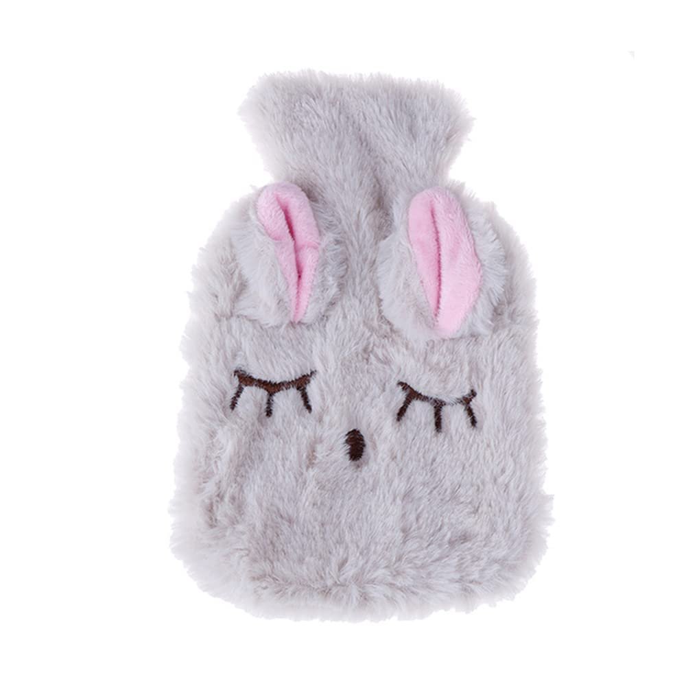 1PCS Hand Warmer PVC Hot Water Bottle Bag with Knitted Soft Rabbit Cozy Cover,Beige