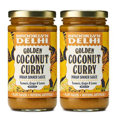 Brooklyn Delhi Golden Coconut Curry - Indian Simmer Sauce with Turmeric, Ginger, Lemon, & Coriander - 12 Ounces - Mild Enough for a kid, Flavorful Enough for a Foodie - Vegan - No Artificial Additives - Pack of 2