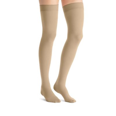 JOBST Opaque Compression Stockings, 30-40 mmHg, Thigh High, Silicone Dot Band, Closed Toe, Natural, Petite - Choose Your Size