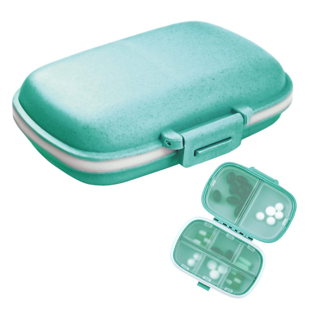 1Pack Travel Pill Organizer, 8 Compartments Portable Pill Case, Small Pill Box for Pocket Purse Portable Medicine Vitamin Container Blue