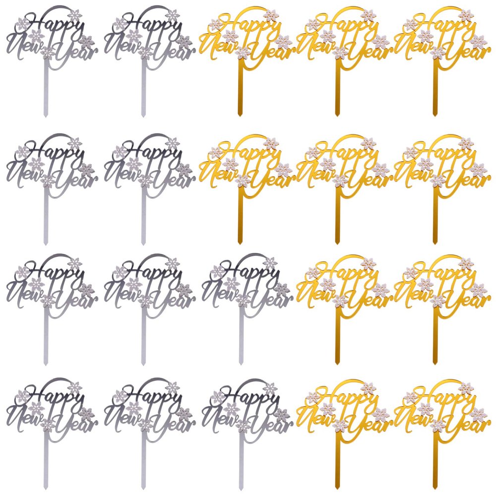 10pcs Happy Year Acrylic Cake Insert Cards Double Snowflake Dessert Picks for Festive Party Decorations Colorful Cake Toppers for Birthdays and Celebrations