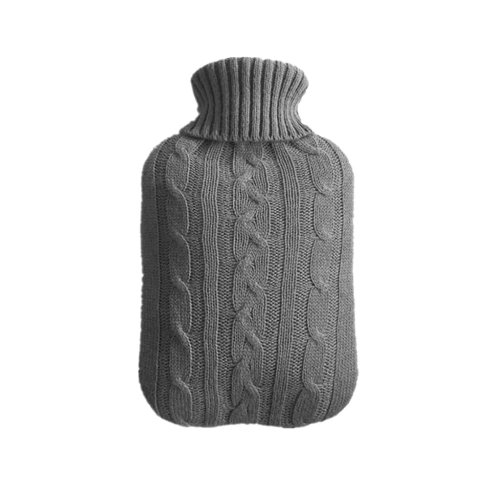 1PCS 2000ml Hot Water Bottle Knitted Cover,Dark Grey Cover