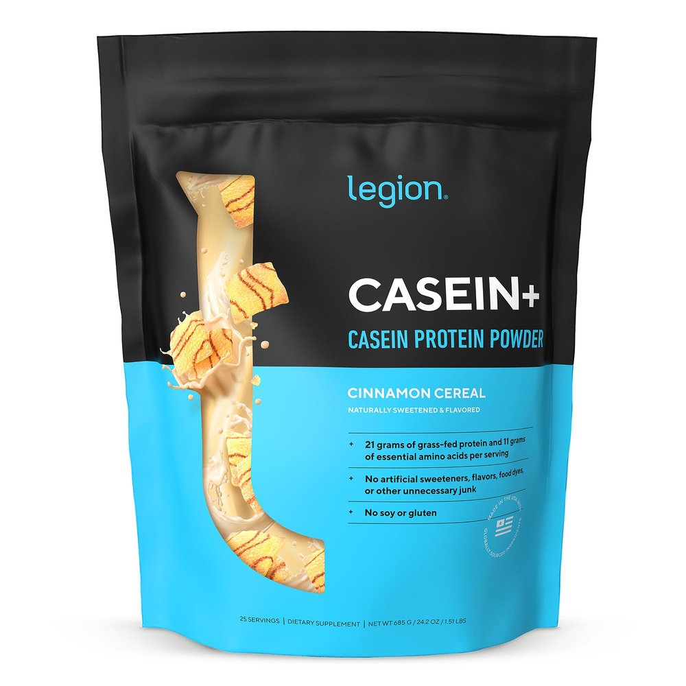 LEGION Casein+ Casein Protein Powder (Cinnamon Cereal) - Slow-Release Micellar Protein Powder - Non-GMO, Gluten-Free & Naturally Sweetened Powder from Grass-Fed Cows