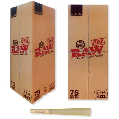 RAW Rolling Paper Classic 1-1/4 Size Cones | 75 Cones