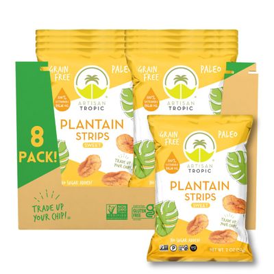 ARTISAN TROPIC Plantain Strips Naturally Sweet - 8 Pack, 2oz - Vegan, Paleo, Gluten Free Chips - Individual Bags Healthy Snacks for School, Gym, Kids Whole 30 Approved Foods Baked Banana Chips