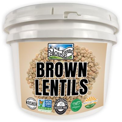 Palouse Brand Certified Glyphosate Residue Free Brown Lentils | 25 LBS | Food Storage Bucket | Non-GMO | Grown on Our Family Farm | Bulk