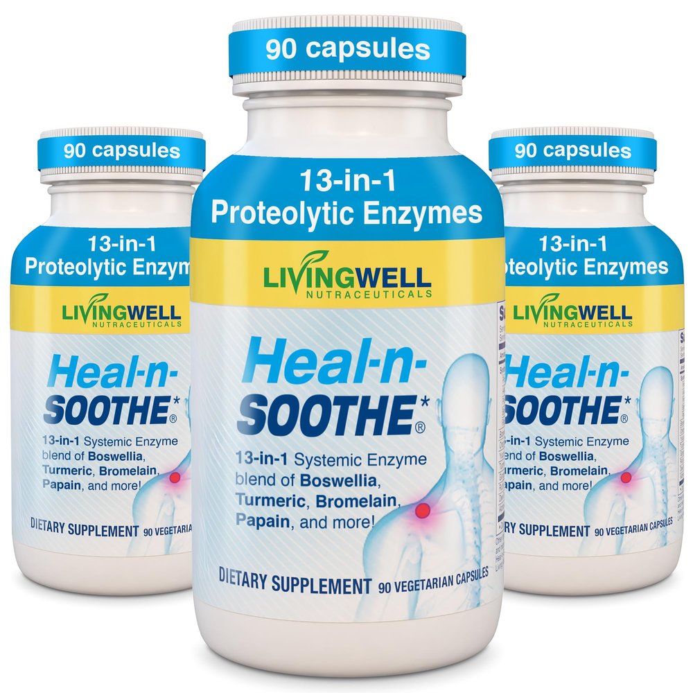 HEAL-N-SOOTHE Joint Supplement  Proteolytic Enzymes Formula with Bromelain, Papain, Boswellia, Turmeric & Ginger  Joint Mobility, Muscle Flexibility, Healthy Circulation Wellness - 90 Count (3 Pack)