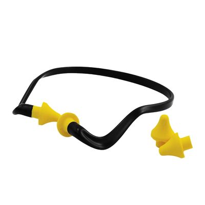 Global Glove Hearing Protection and Ear Plugs, Noise Reduction Rating 22 DB, Lightweight and Durable, Lasting Comfort, Black Curved Band and Two Pairs of Soft Lemon Colored Pods