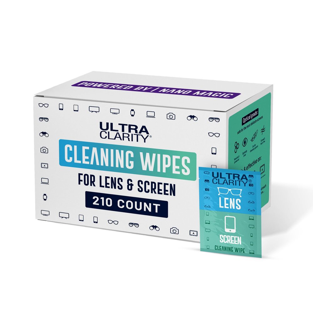 Ultra Clarity Powered by Nano Magic Lens Cleaner for Eyeglasses and Screens 210 Pack | Optical Grade Pre Moistened Nonabrasive Sheets for Coated Eyeglasses, Sunglasses, Goggles, Optics