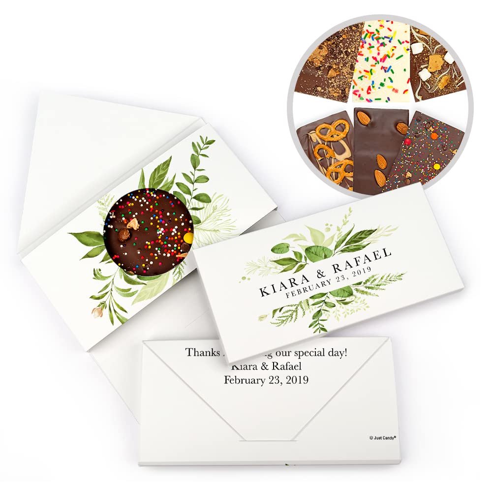 12ct Personalized Candy Wedding Favors Gourmet S'More & More 3.5oz Bars in Custom Gift Box (12 Pack) - Botanical