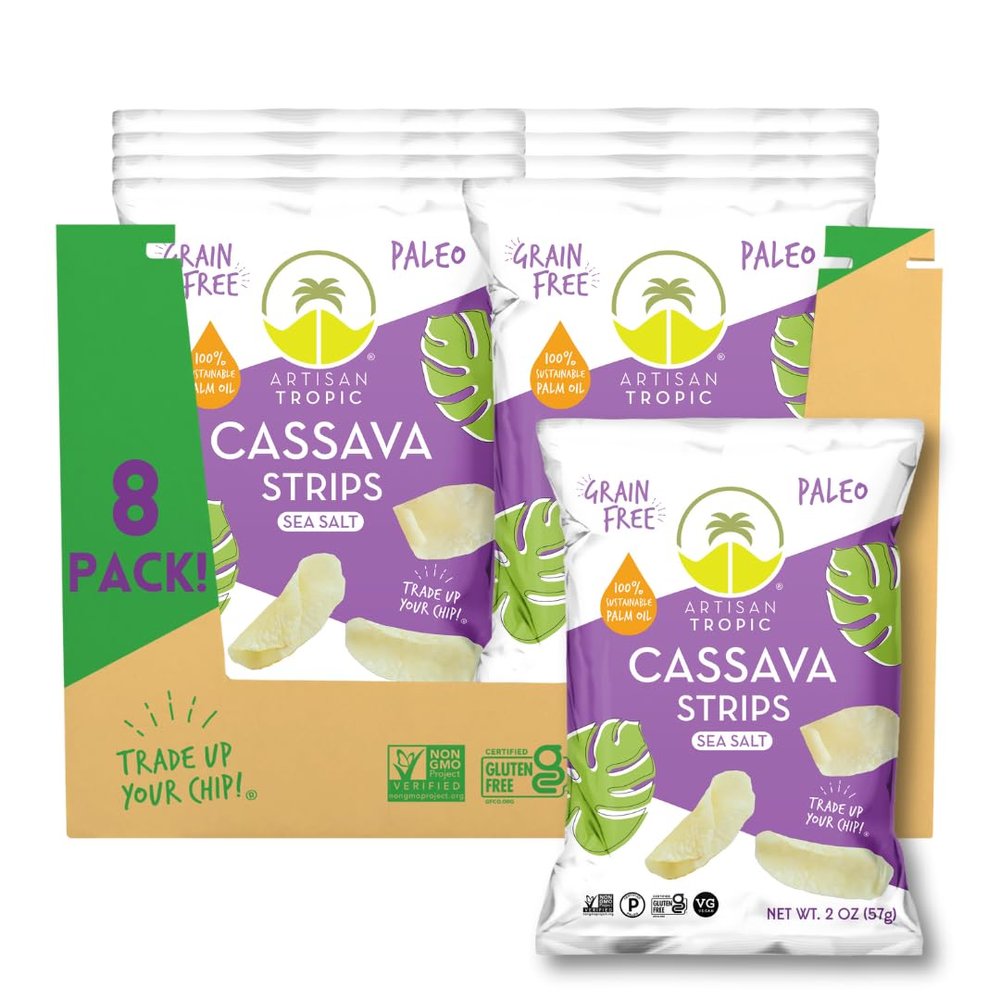 ARTISAN TROPIC Cassava Strips Sea Salt - 8 Pack, 2oz - Vegan, Paleo, Gluten Free Chips  Non-GMO Healthy Snack Potato Chip Alternative for Lunches, Dipping, Parties - Baked Cassava Flour Chips