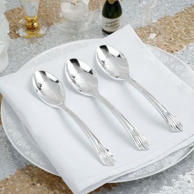 Efavormart 125 Pack - 7" Silver Chambury Heavy Duty Plastic Spoon, Plastic Silverware for Wedding, Birthday, Upscale Occasions, Special Events, Hotels, Restaurants, Family Gatherings, BBQs