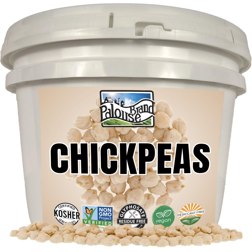 Palouse Brand Certified Glyphosate Residue Free Chickpeas | Garbanzo Beans | 25 LBS | Emergency Food Storage Bucket | Non-GMO | Grown on Our Family Farm | Bulk