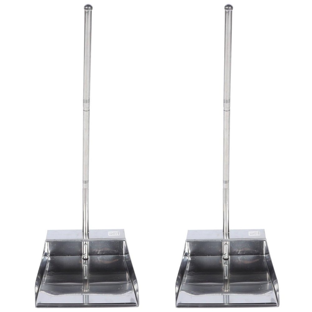 Cabilock 2pcs Stainless Steel Dustpan Metal Dustpan Stand up Pans Pan Dustpan with Long Handle Upright Dustpan Heavy Duty for Indoor Outdoor Lobby Garage Home Yard Sweeping Accessories
