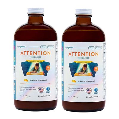 LIQUIDHEALTH Attention, Liquid Multivitamin for Kids & Teens - Improves Memory Retention, Concentration, Focus, Mood, Relaxation & Calming - Made in The USA, Great Taste, Vegan, Sugar-Free (2 Pack)