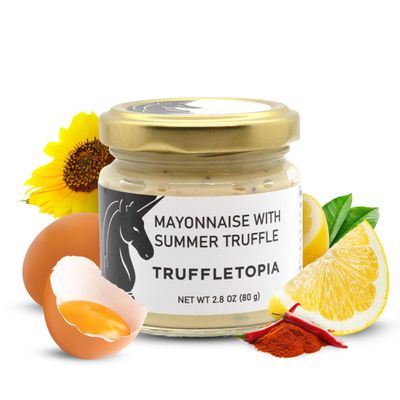 Truffletopia | Mayonnaise with Summer Truffle | Real Italian Truffles in a Rich, Smooth, Creamy Mayo to add to Dips, Casseroles, Slaw, Sandwiches, Burgers | non-GMO and Gluten Free | 2.8 Oz