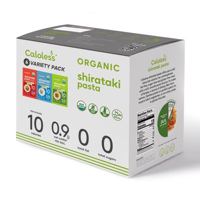 Caloless Konjac Shirataki Noodles 6-Pack (Angel Hair/Fettuccine/Spaghetti) Low Carb Keto Pasta, Gluten Free, Vegan, Keto Paleo Friendly, Low Calorie Food