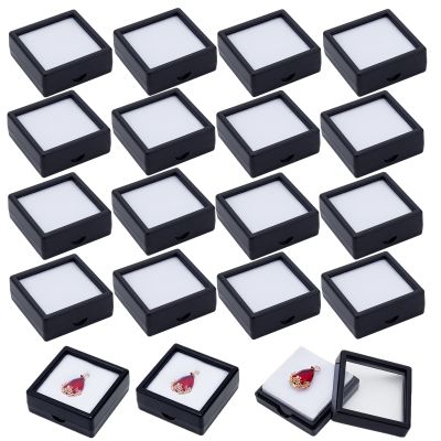 BENECREAT 24PCS Black Gemstone Display Box Jewelry Box Container with Clear Top Lids 1.5x1.5x0.6 for Gems, Jewelry, Crystal Diamond Accessories Display