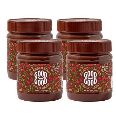 GOOD GOOD Belgian Choco Hazel with Stevia and Maltitol 12 oz (350g) - 4 Pack - No Added Sugar - A healthy and delicious Option For Those Who Love Chocolate Spreads - Gluten Free - Vegetarian Friendly