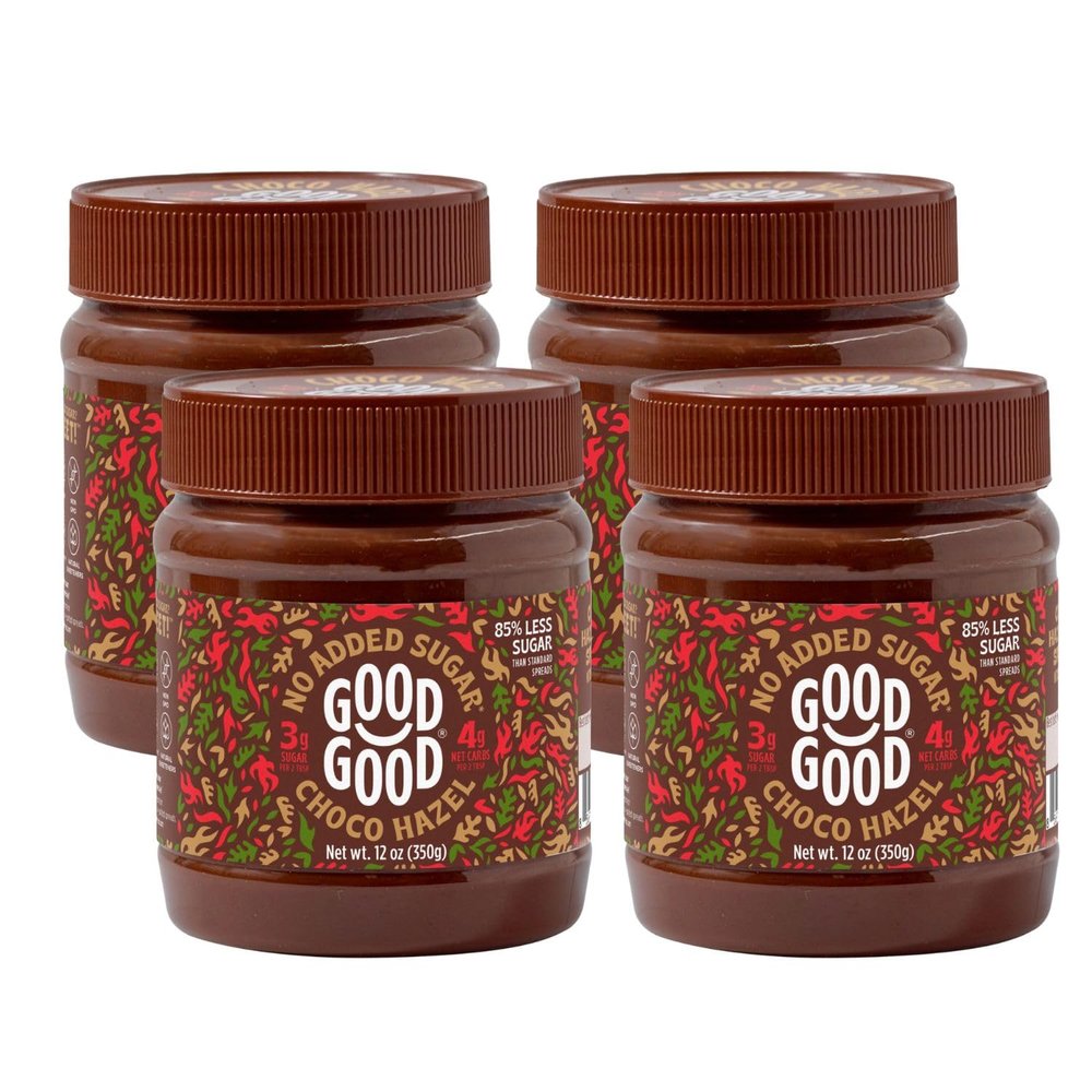 GOOD GOOD Belgian Choco Hazel with Stevia and Maltitol 12 oz (350g) - 4 Pack - No Added Sugar - A healthy and delicious Option For Those Who Love Chocolate Spreads - Gluten Free - Vegetarian Friendly