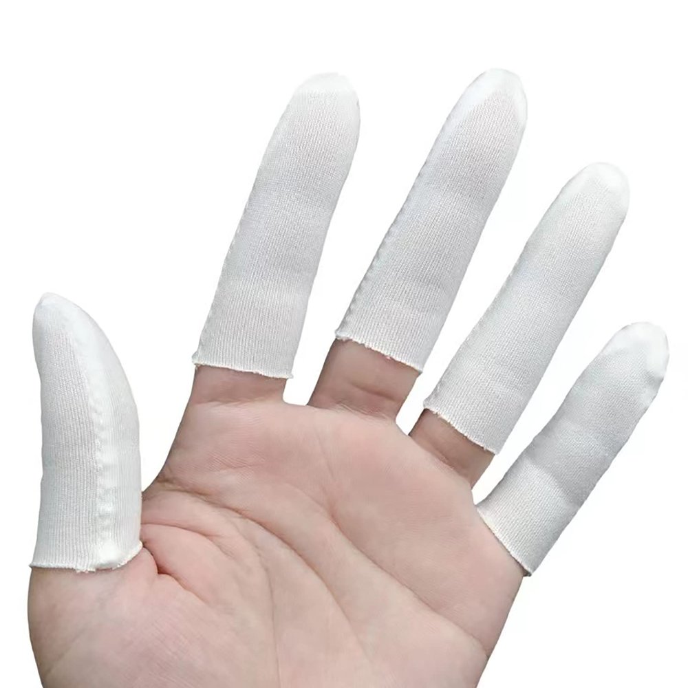 100 Pieces Cotton Finger Cots, Cloth Finger Sleeves with Elastic Rings, Toe Sleeves, Fingertips Protective Cover, Thumb Protector, Finger Tips Protector, Reusable, Protect Fingers (White)