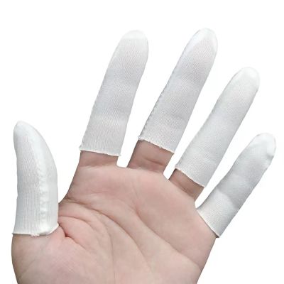 200 Pieces Cotton Finger Cots, Cloth Finger Sleeves with Elastic Rings, Toe Sleeves, Fingertips Protective Cover, Thumb Protector, Finger Tips Protector, Reusable, Protect Fingers (White)