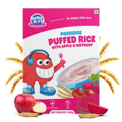BE'BE' BURP Cereals | Mix Porridge Puffed Rice Porridge With Apple & Beetroot | No Sugar No Salt | No Artificial Preservatives & Flavours | Real Fruits & Vegetables | Broken Wheat Cereal-200Gm