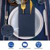 Cindeer 150 Pcs Navy Blue Linen Dinner Feel Napkins with Built in Flatware Pocket Prefolded Paper Disposable Airlaid Guest Hand Towel for Silverware Wedding Reception Christmas Baby Shower view 4