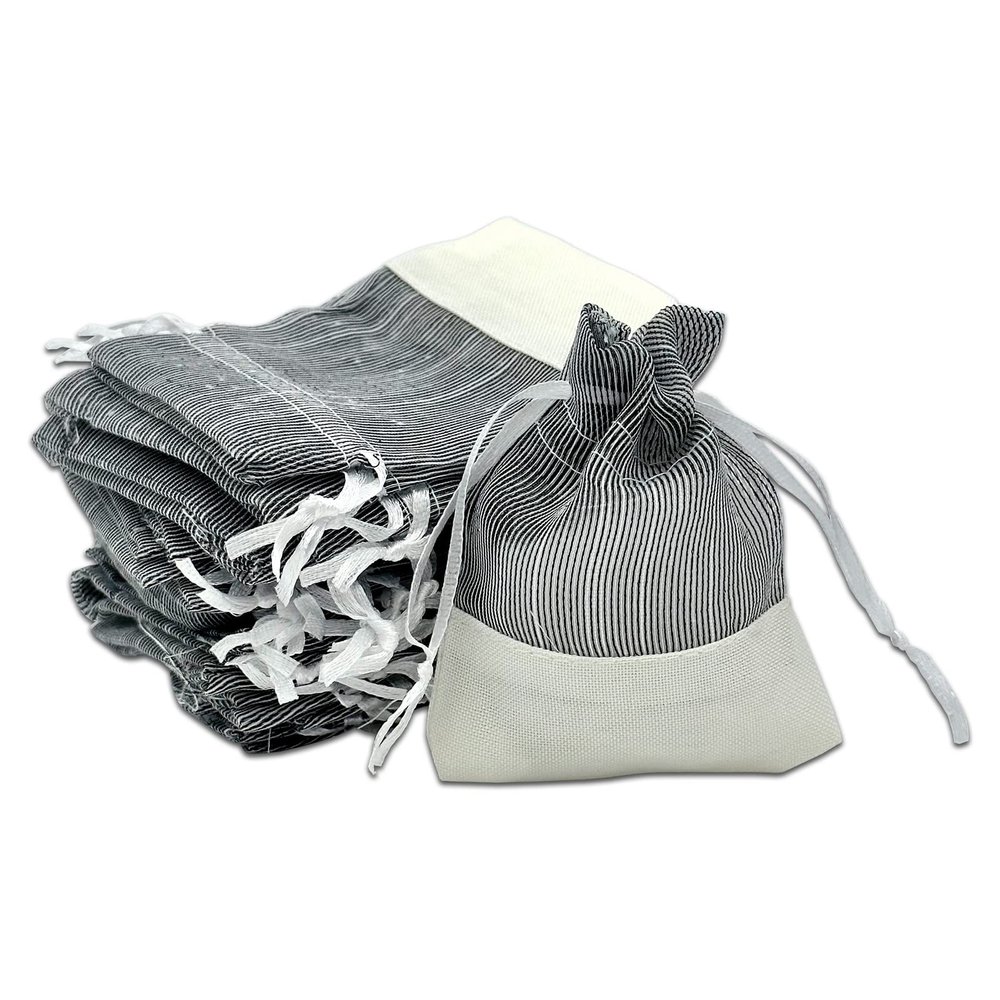 TheDisplayGuys For Your Modern Living 24-Pack Linen & Black Organza Gift Bags with Drawstrings (XSmall 3 x 4) - Party Favors, Samples, Treats Mesh Pouches