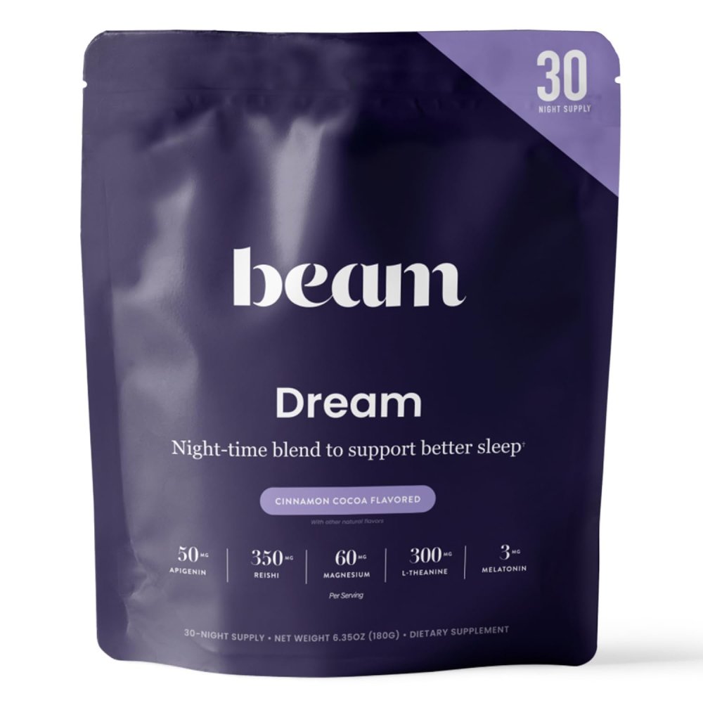 Beam Dream Sleep Powder Cinnamon Cocoa, L-Theanine, Apigenin, Reishi & Magnesium, Third Party Tested Natural Sleep Aid & Sleep Supplement, Health and Wellness Gift, Natural Sleep Support, 30 Servings