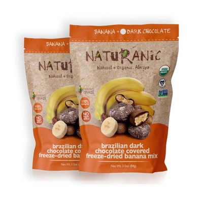 Naturanic Brazilian Dark Chocolate Covered Freeze-Dried Banana Snack, Gluten Free, No sugar, All Natural, Organic, Vegan - Pack of 2